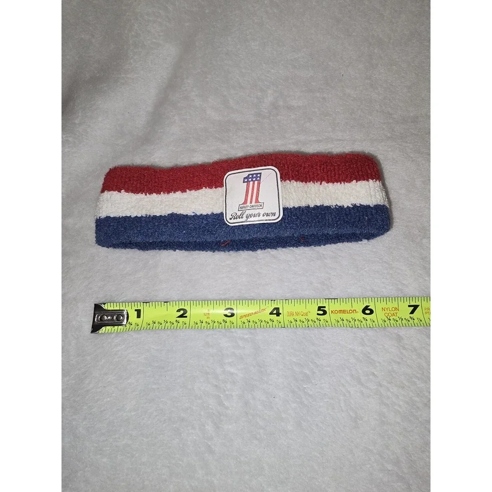 Vintage 90s Harley Davidson Motorcycles Rare Red White Blue Patriotic Sweat Band - Picture 2 of 3